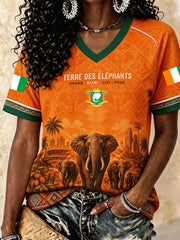 Women's Ivory Coast Elephant Football Lover Art Printed T-shirt