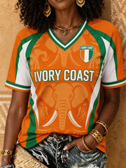 Women's Ivory Coast Elephant Football Lover Art Printed T-shirt