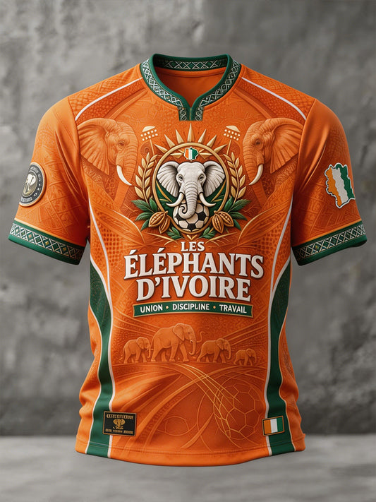 Men's Ivory Coast Elephant Football Lover Art Printed T-shirt