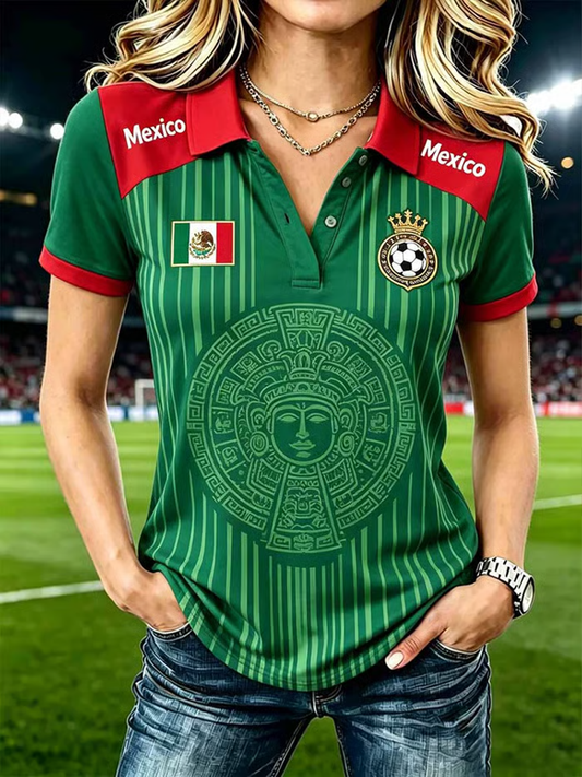 Women's Mexico Football Printed polo T-shirt