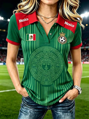 Women's Mexico Football Printed polo T-shirt