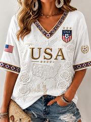 Women's USA Soccer Print Casual T-Shirt
