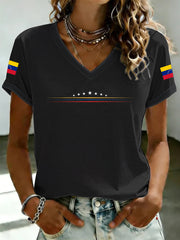 Women's VENEZUELA Printed V-neck T-shirt