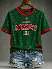 Women's Mexico Football Lover Art O-neck  Short Sleeve T-shirt