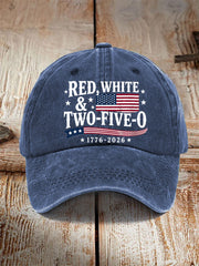 Unisex Red White Two-Five-O USA Flag Print Hat