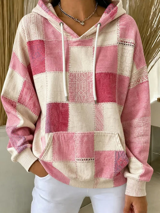 Women's Pink Plaid Hoodie