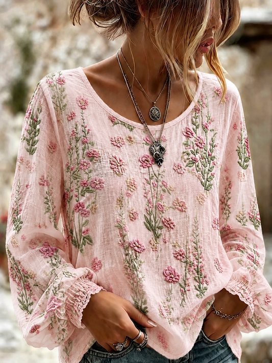 Women's Breast Cancer Cotton-Linen Shirt