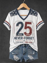 Women's 9.11 Never Forget Printed V-neck T-shirt