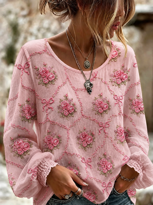 Women's Breast Cancer Cotton-Linen Shirt