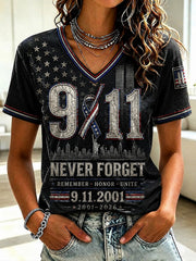 Women's 9.11 Never Forget Printed V-neck T-shirt
