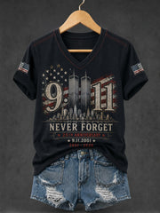 Women's 9.11 Never Forget Printed V-neck T-shirt