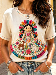 Women's Mexico Lele Doll Otomí Art Printed T-shirt