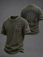 Men's WE WILL NEVER FORGET 9/11 25 YEARS 2001-2026 Waffle  Tee