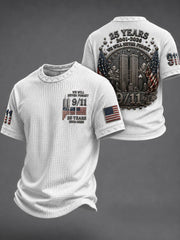 Men's WE WILL NEVER FORGET 9/11 25 YEARS 2001-2026 Waffle  Tee