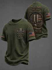Men's WE WILL NEVER FORGET 9/11 25 YEARS 2001-2026 Waffle  Tee