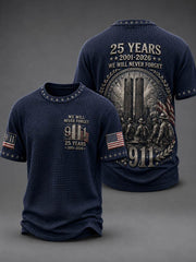Men's WE WILL NEVER FORGET 9/11 25 YEARS 2001-2026 Waffle  Tee