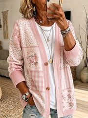 Women's Breast Cancer Prevention Themed Floral Print Casual Cardigan