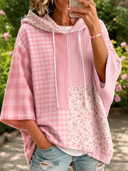Women's Pink Floral Patchwork Art Hoodie
