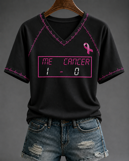 Women's Breast Cancer V-neck Off-shoulder Short-sleeved T-shirt