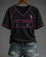 Women's Breast Cancer V-neck Off-shoulder Short-sleeved T-shirt