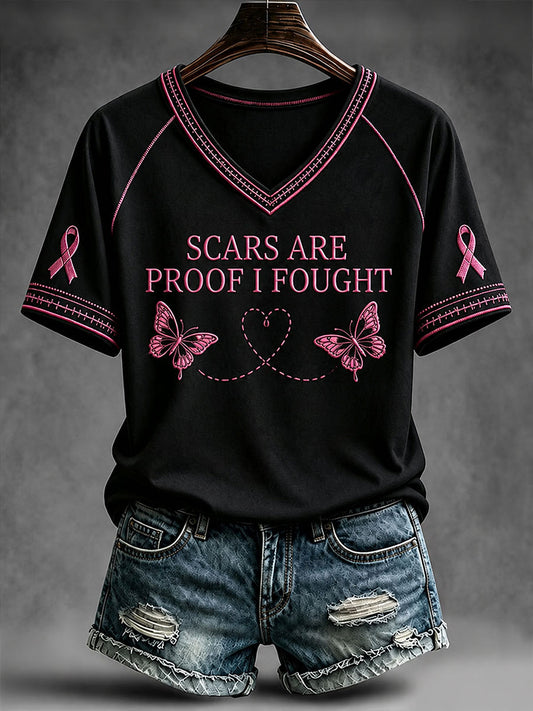 Women's Scars Are Proof I Fought V-neck T-shirt