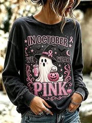 Women's Breast Cancer Halloween Print Regular Sweatshirt