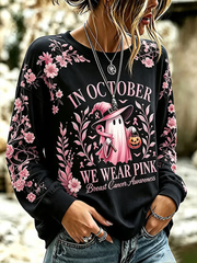 Women's Breast Cancer Halloween Print Regular Sweatshirt