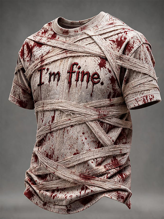 Men's "I'm Fine" Halloween Bloody Mummy Casual T-Shirt