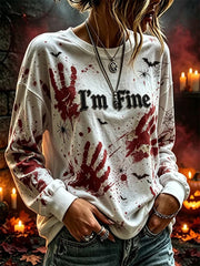 Women's"I'm Fine" Halloween Bloody Gothic Style Casual Regular Sweatshirt
