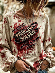 Women's"Problem Solved" Halloween Bloody Gothic Style Casual Cotton-Linen Shirt