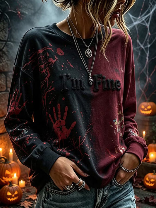 Women's"I'm Fine" Halloween Bloody Gothic Style Casual Regular Sweatshirt