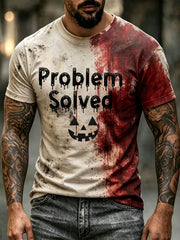 Men's "Problem Solved" Halloween Bloody Gothic Style Casual T-shirt