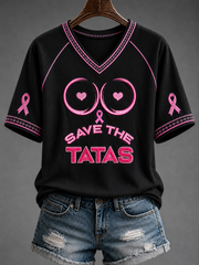 Women's Save The Tatas V-neck off-shoulder short-sleeved T-shirt