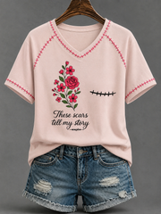 Women's These Scars Tell My Story V-neck Off-shoulder Short-sleeved T-shirt