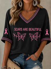 Women's Scars Are Beautiful Mid-length Sleeves V-Neck T-Shirt