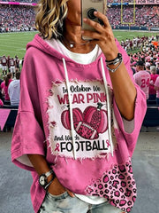 Women’s In October We Wear Pink And Watch Football Short-Sleeve Hoodie