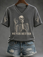 Women's"Never Better" Fun Skull Halloween Casual T-shirt