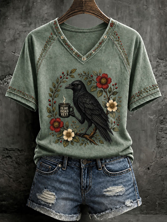 Women's Gothic Raven Print Casual T-shirt