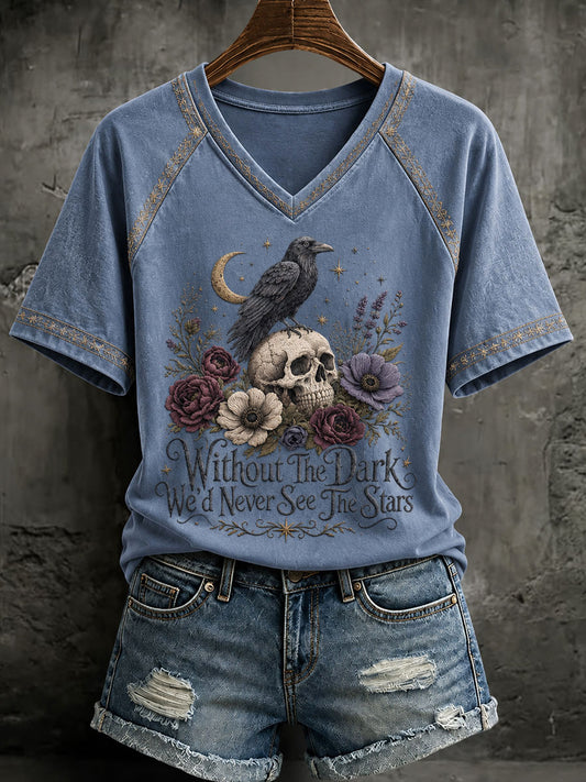 Women's "Without The Dark We Would Never See The Stars" Printed Casual T-Shirt