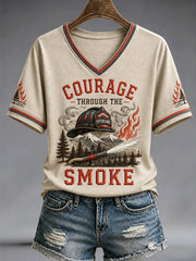 Women's Pray For Spokane Complex Fire Print Casual V-Neck Tee