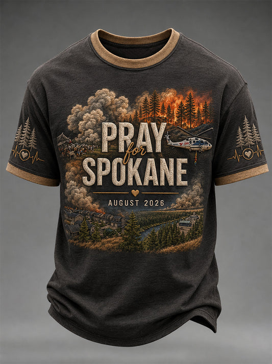 Men's Pray For Spokane Complex Fire Print Casual Tee