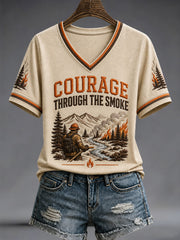 Women's Pray For Spokane Complex Fire Print Casual V-Neck Tee