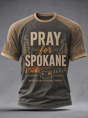 Men's Pray For Spokane Complex Fire Print Casual Tee