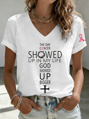 Women's The Day Cancer Showed Up In My Life God Showed Up Bigger Short-sleeved T-shirt