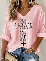 Women's The Day Cancer Showed Up In My Life God Showed Up Bigger Waffle T-shirt
