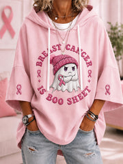 Women's Breast Cancer Is Boo Sheet Halloween Pink Ghost Print Breast Cancer Awareness Support Short-Sleeve Hoodie