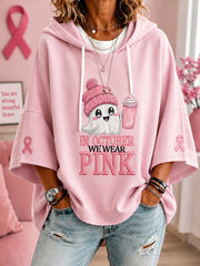 Women's In October We Wear Pink Halloween Pink Ghost Print Breast Cancer Awareness Support Short-Sleeve Hoodie