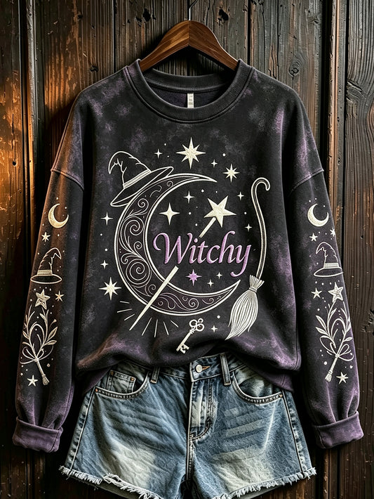Women's Halloween Witch Element Pattern Printed Casual  Sweatshirt
