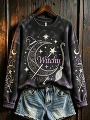 Women's Halloween Witch Element Pattern Printed Casual  Sweatshirt