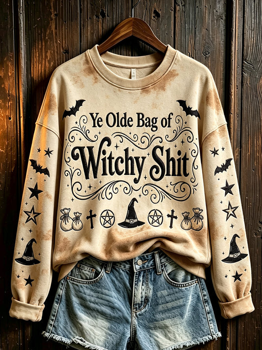 Women's Halloween Witch Element Pattern Printed Casual Sweatshirt